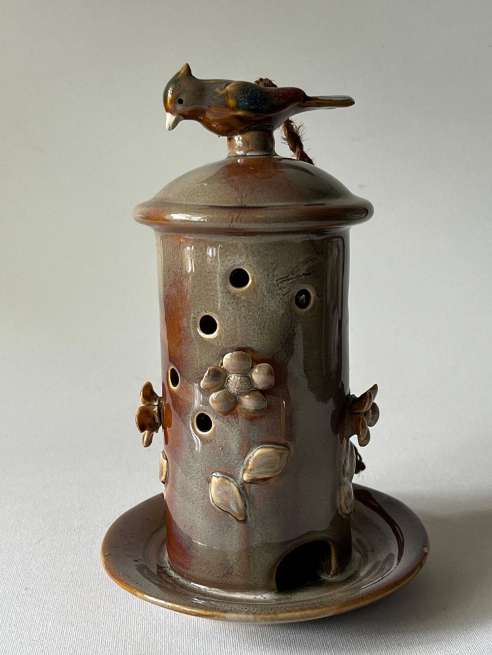 Vintage Studio Pottery Hanging Ceramic Bird Feeder